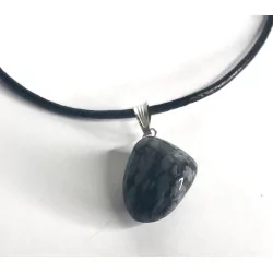 Pendentif Obsidienne flocon de neige avec crochet & collier en cuir noir avec fermoir mousqueton.