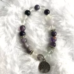 Bracelet Fluorite & Améthyste avec Arbre de vie.