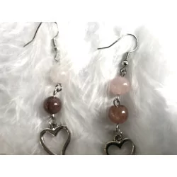 Boucles d’oreilles Quartz rose / Quartz fraise &cœur.