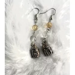 Boucles d’oreilles Citrine & Cristal de Roche avec Bouddha.