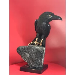 Corbeau en Onyx sur son Quartz Fumé.