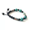 Bracelet Turquoise corail & Agate noire ajustable.