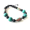 Bracelet Turquoise corail & Agate noire ajustable.