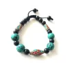 Bracelet Turquoise corail & Agate noire ajustable.