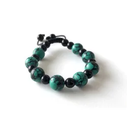 Bracelet Turquoise et Agate noire ajustable