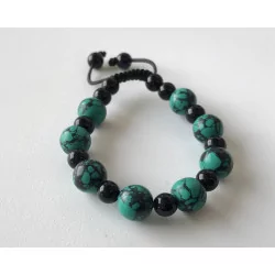 Bracelet Turquoise et Agate noire ajustable