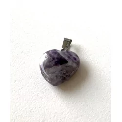 Pendentif Améthyste Cristal de Quartz coeur & avec collier en cuir.