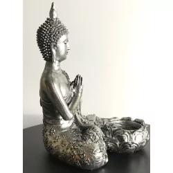 Bouddha argenté avec bougeoir 20 cm.