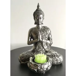 Bouddha argenté avec bougeoir 20 cm.