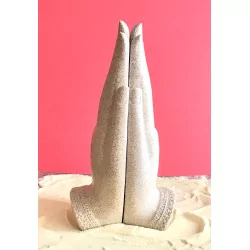 Namaste Mudra Mains avec Bouddhas couleur sable, 21 cm